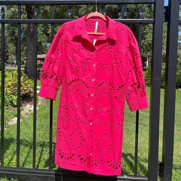 Anthropologie Eyelet Long Sleeve Embroidered Button-Down Mini Dress NWT - Picture 7 of 15